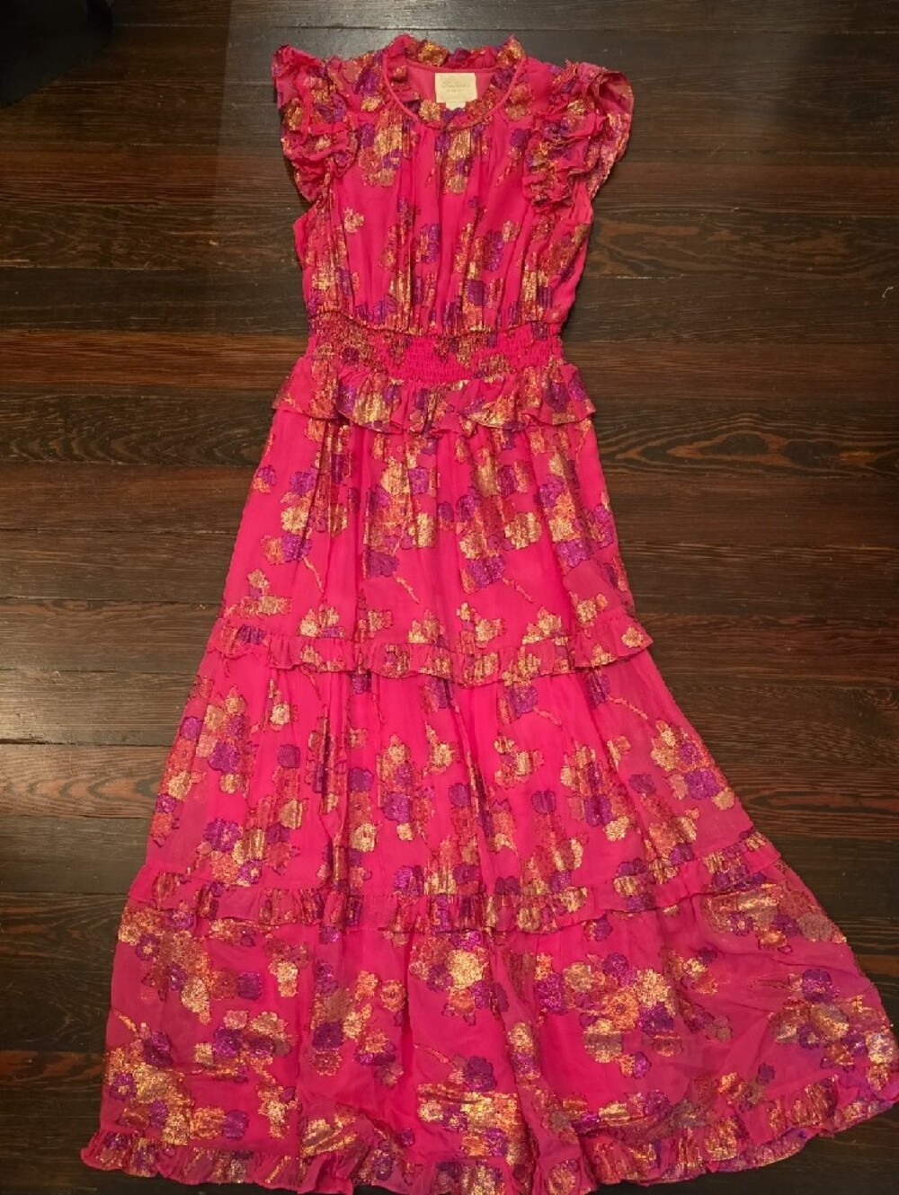 Shoshanna Fuchsia Floral Ruffle-Tier Maxi Dress - Picture 2 of 4